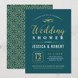 Goud en Blauwgroen | Elegant Couples Wedding Showe Kaart