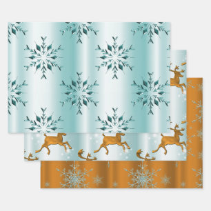 Goud en Blauwgroen kerstfeest Inpakpapier Vel