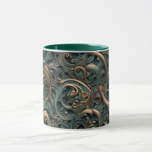 Goud en Blauwgroen reliëf Mok (Midden)