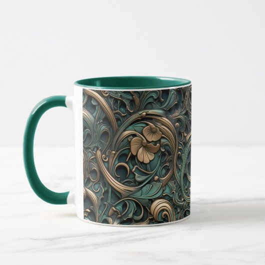 Goud en Blauwgroen reliëf Mok (Links)