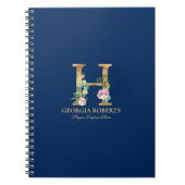 Goud en bloemetjesmonogram op blauw 3 Ring B Notitieboek (Voorkant)
