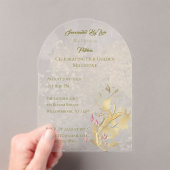 Goud en blos Bloemen 50e verjaardag Acryl Invita Acryl Uitnodigingen (Insitu (Draagbaar))