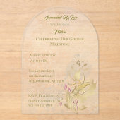 Goud en blos Bloemen 50e verjaardag Acryl Invita Acryl Uitnodigingen (Voorkant)