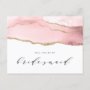 Goud en blush agaat zal je mijn bruidsmeisje zijn uitnodiging briefkaart