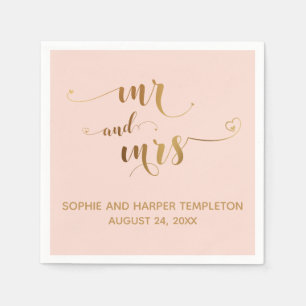 Goud en Blush Roze Mr en Mrs Harten Calligrafie Servet