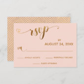 Goud en Blush Roze RSVP-kalligrafie met harten RSVP Kaartje (Voorkant / Achterkant)