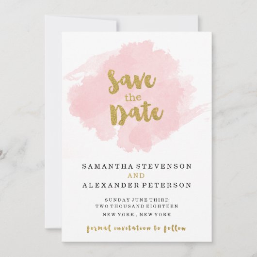 Goud en Blush Sla de Datum op Save The Date (Voorkant)