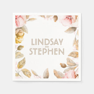 Goud en Blush Waterverf Bloemen Vintage bruiloft Servet
