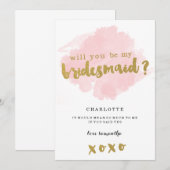 Goud en Blush word je mijn Bridesmaid? Kaart (Voorkant / Achterkant)
