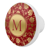 Goud en bordeaux  damasks Monogram Keramische Knop (Rechts)