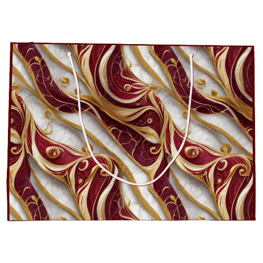 Goud en Bourgogne Marmeren Stroom Groot Cadeauzakje (Achterkant)