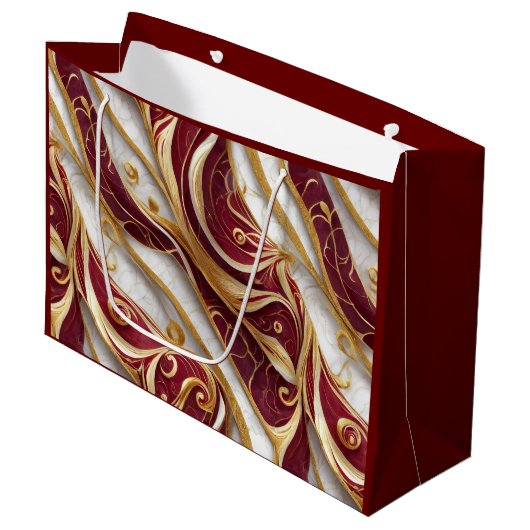 Goud en Bourgogne Marmeren Stroom Groot Cadeauzakje (Voorkant Gekanteld)