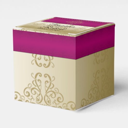 Goud en Bourgondië Damask Posh Bruiloft Favor Box Bedankdoosjes (Voorkant Zijde)