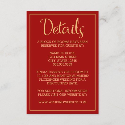 Goud en Bourgondië Plaid Bruiloft Informatiekaartje (Voorkant)