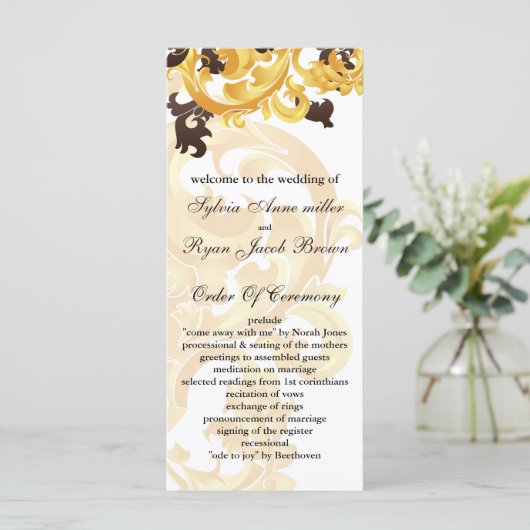 "Goud en Bruin" Bruiloftsprogramma Programma (Staand voorkant)