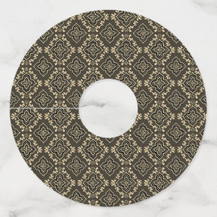 Goud en Bruin Geometrisch Patroon / Indiase Print Wijnglaslabel