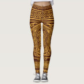 Goud en Bruin Japans Decoratief Patroon Leggings (Voorkant)