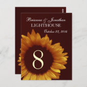 Goud en Chocolade Zonnebloem Trouwtafel Nummer Briefkaart (Voorkant / Achterkant)