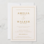 Goud en Cream Stripes Bruiloft Uitnodiging (Voorkant)