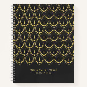 Goud en dar-grijs kunstdeco geometrisch patroon notitieboek