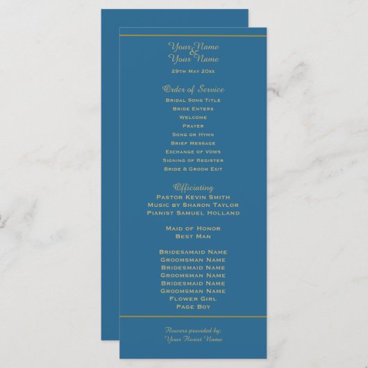 Goud en donker Blauwgroen huwelijksprogramma (Voorkant / Achterkant)