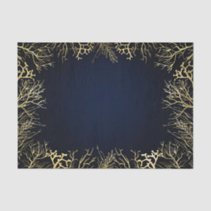 Goud en donker marineblauw legant koraal huwelijk tissuepapier