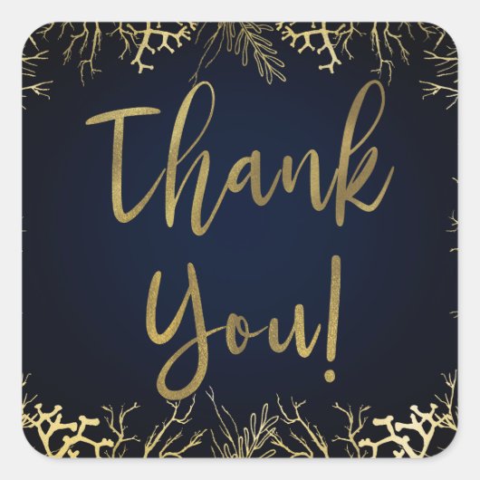 Goud en donker marineblauw legant koraal huwelijk vierkante sticker (Voorkant)