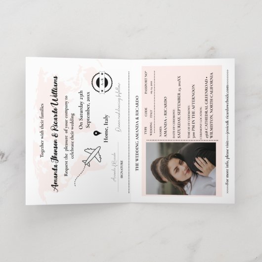 Goud en donker Mauve paspoort bruiloft uitnodiging (Binnenlaag)