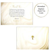 Goud en Donker Tan Faux Marble Wervelt Doop Bedankkaart