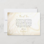 Goud en Donker Tan Faux Marble Wervelt Doop Bedankkaart (Voorkant)