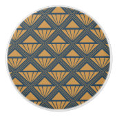 Goud en donkerblauw Art Deco ontwerp met rhombusse Keramische Knop (Voorkant)