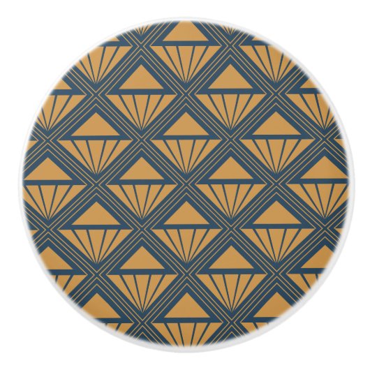 Goud en donkerblauw Art Deco ontwerp met rhombusse Keramische Knop (Voorkant)