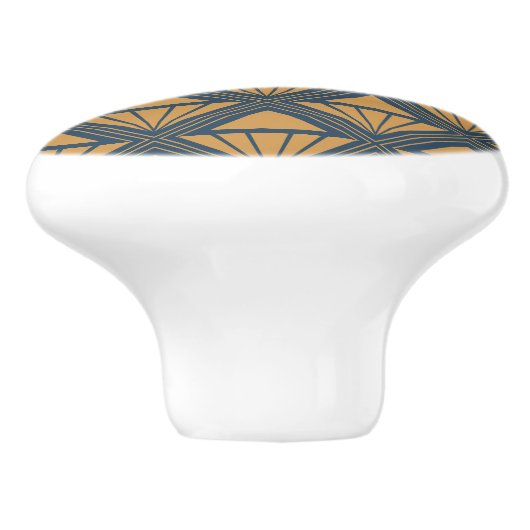 Goud en donkerblauw Art Deco ontwerp met rhombusse Keramische Knop (Zijkant)