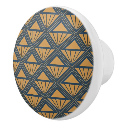 Goud en donkerblauw Art Deco ontwerp met rhombusse Keramische Knop (Rechts)