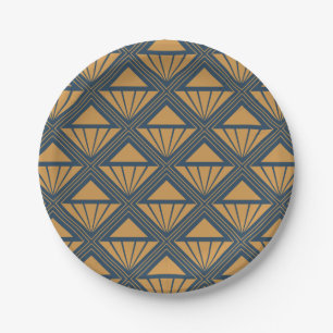 Goud en donkerblauw Art Deco ontwerp met rhombusse Papieren Bordje