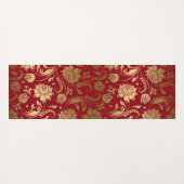 Goud en Donkerrood Bloemen Damast Patroon Yogamat (Achterkant (horizontaal))