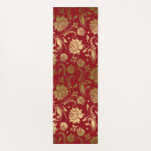 Goud en Donkerrood Bloemen Damast Patroon Yogamat (Achterkant)