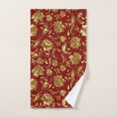 Goud en donkerrood lichtdamaspatroon bad handdoek (Handdoek)