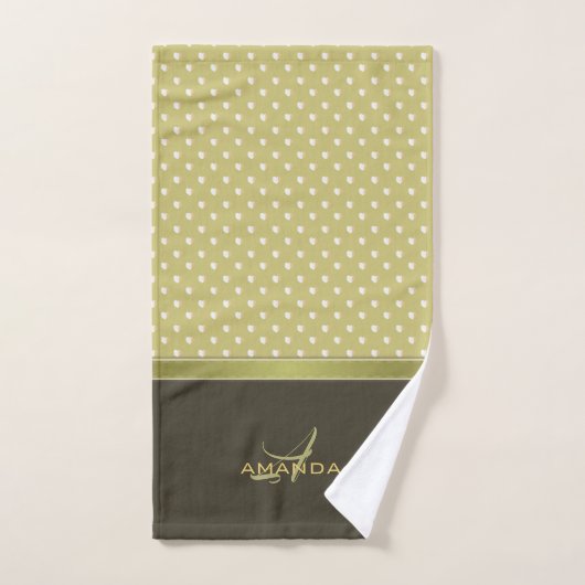 Goud en Ecru Olive Green Elegant Monogram Handdoeken (Handdoek)