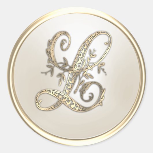 Goud en eiwit  Initiaal Monogram L Ronde Sticker (Voorkant)