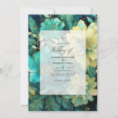 Goud en Emerald Groen Bloemen Bruiloft Kaart (Voorkant)