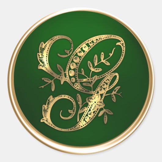 Goud en Emerald Monogram G Envelope Seal Ronde Sticker (Voorkant)