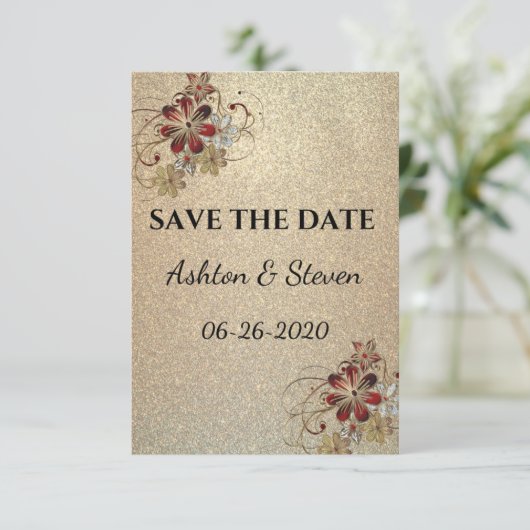 Goud en glitter sparen de datum save the date (Staand voorkant)