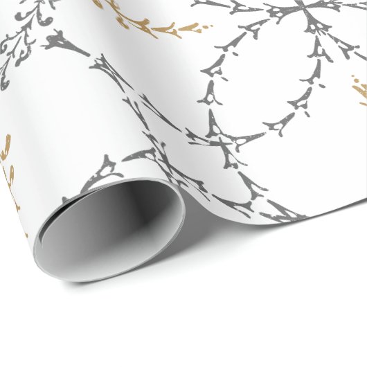 Goud en grijs elegant klassiek  patroon cadeaupapier (Rol Hoek)