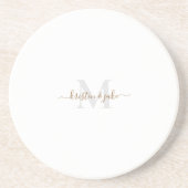 Goud en grijs monogram en Script Names Round Zandsteen Onderzetter (Voorkant)