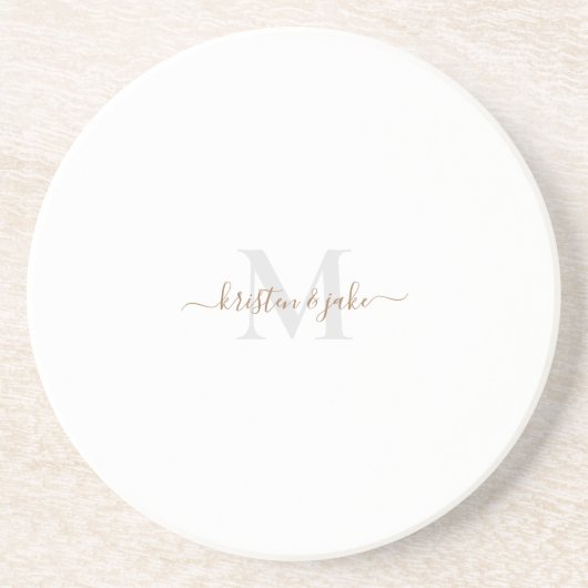 Goud en grijs monogram en Script Names Round Zandsteen Onderzetter (Voorkant)
