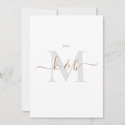 Goud en grijs Monogram Schijfbalk Manuscript Bride Kaart (Voorkant)