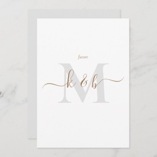 Goud en grijs Monogram Schijfbalk Manuscript Bride Kaart (Voorkant / Achterkant)