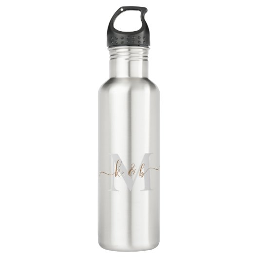 Goud en grijs Monogram-wasscript Waterfles (Voorkant)
