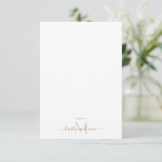 Goud en grijs Monogram White Weddenschap Bedankkaart (Staand voorkant)